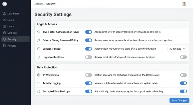Security settings page design people can actually use