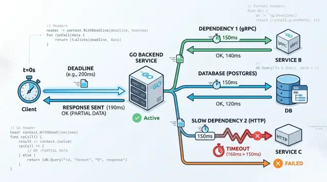 Go context deadlines for HTTP, gRPC, and Postgres calls