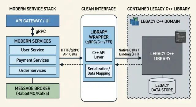 C++ modules in a service stack without rewriting old code