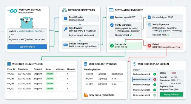 Go webhook libraries for signatures, retries, and logs