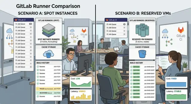 GitLab runners: spot instances vs reserved VMs for busy teams