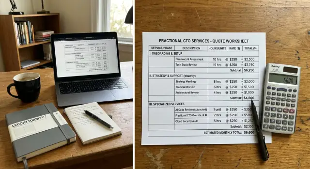Fractional CTO pricing model for setup, support, and AI