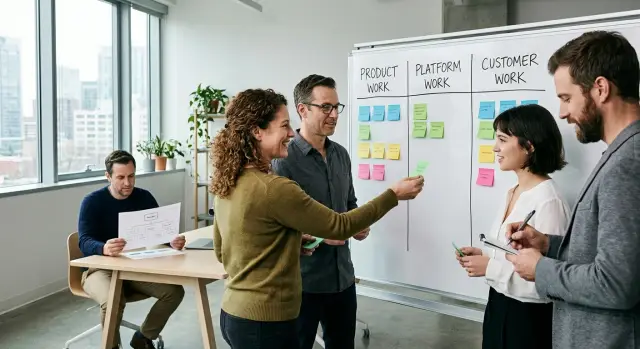Small team org chart after product market fit without early managers