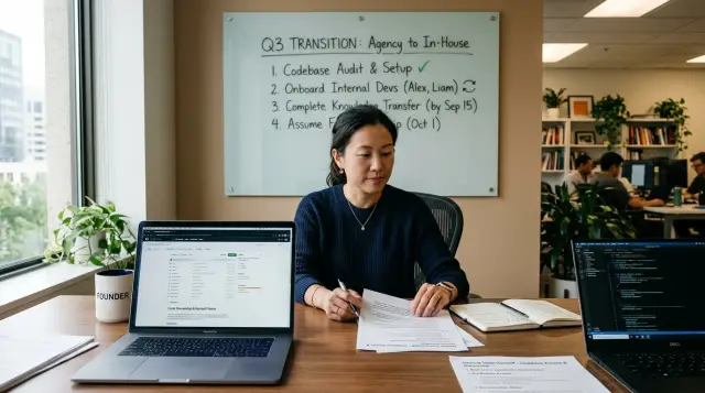 Startup agency code transition: keep shipping, regain control