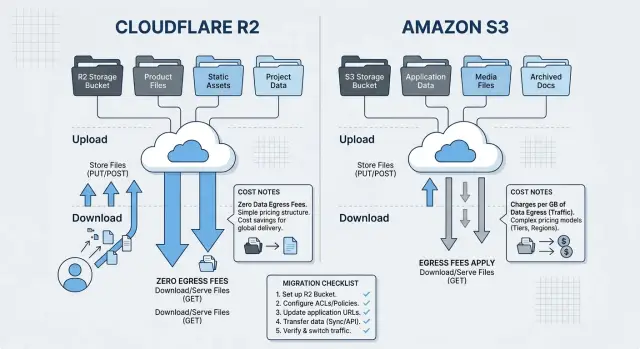 Cloudflare R2 vs S3 for growing product file storage