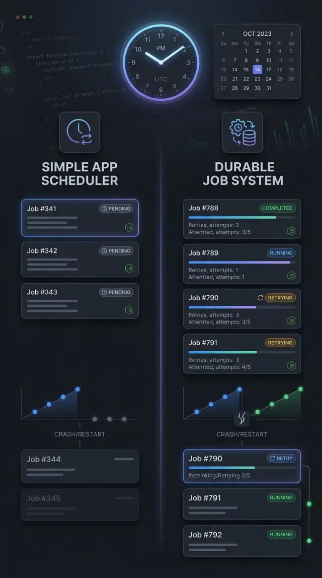 Node.js cron vs durable jobs for chores that stay on time