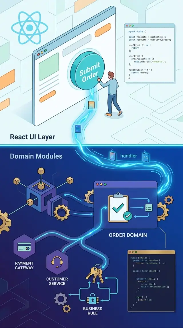 Business logic in React hooks: move rules into domain code