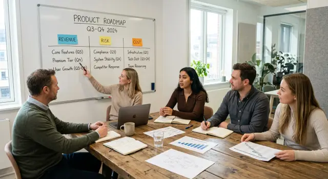 Engineering roadmap prioritization with revenue, risk, cost