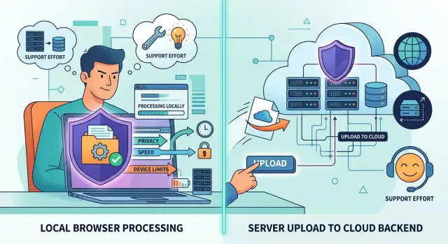 Browser file processing vs server uploads for sensitive data