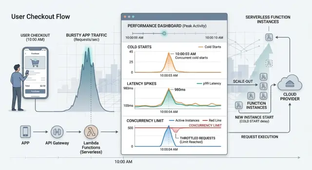 Serverless cold start costs in spiky traffic products