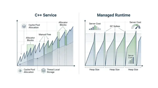 C++ vs managed runtime memory: when control cuts cost