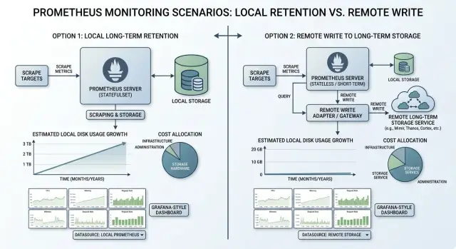 Prometheus remote write vs local retention: cheaper history