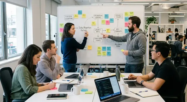 Pre-mortem workshop before a rewrite or replatform