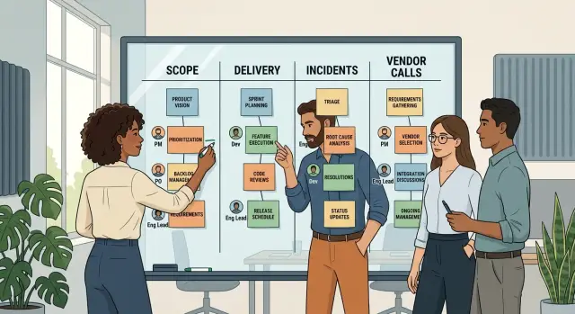 Decision rights map for software teams under ten people