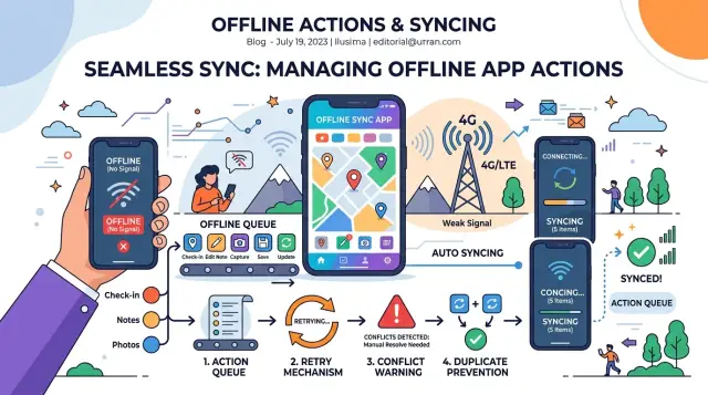 Mobile offline queues for forms, retries, and stale edits