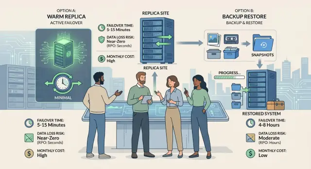 Warm replica vs backup restore for practical failover