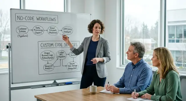 Mixed code and no-code stack for investor meetings