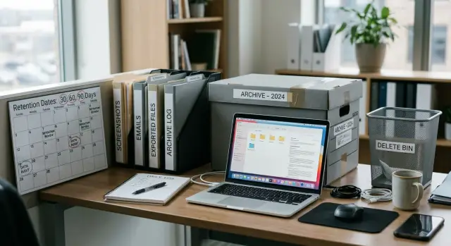 Data retention rules for screenshots, emails, and files