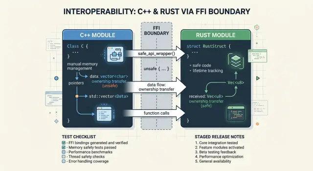 Rust and C++ FFI: safe boundaries for gradual rewrites