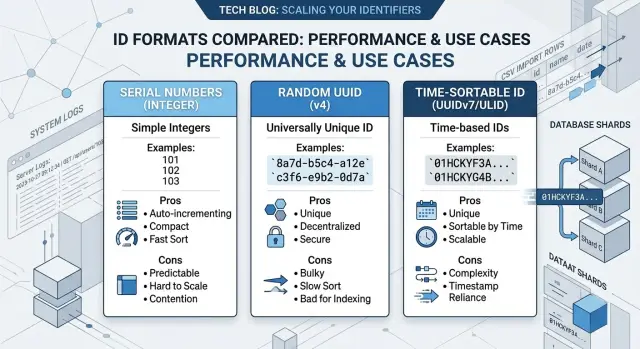 Serial IDs vs UUIDs: where sortable IDs fit in practice