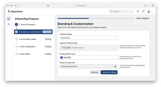 Tenant setup flows for complex B2B products that scale