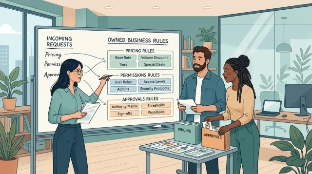 Rule ownership for pricing, permissions, and approvals
