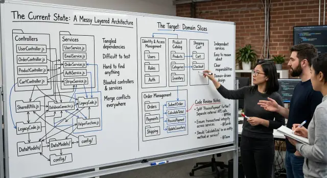 Refactor by business capability in small reviewable slices