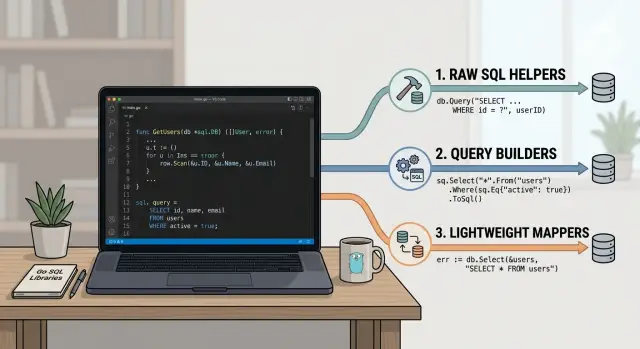 Go SQL libraries: raw SQL, builders, and mappers for teams