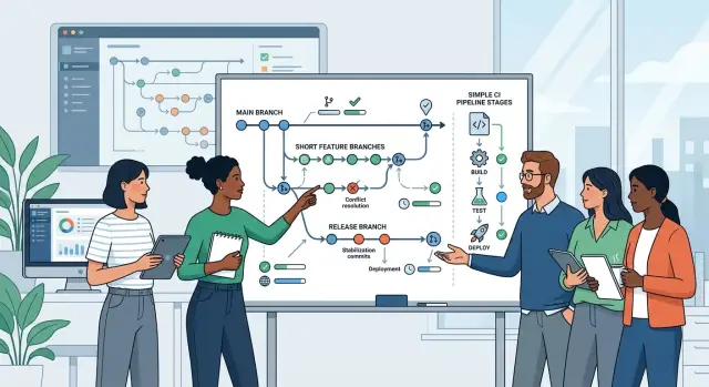Branching strategy for CI pipelines without merge pain